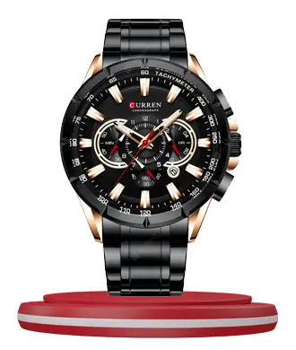 Curren 8363 black stainless steel chain round dial men's chronograph hand watch