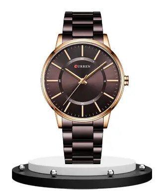 Curren 8385 brown stainless steel chain round analog dial men's dress watch