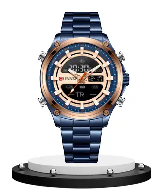 Curren 8404 blue stainless steel chain analog digital dial men's luxury watch
