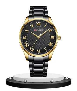 Curren 8409black stainless steel chain roman dial men's stylish wrist watch
