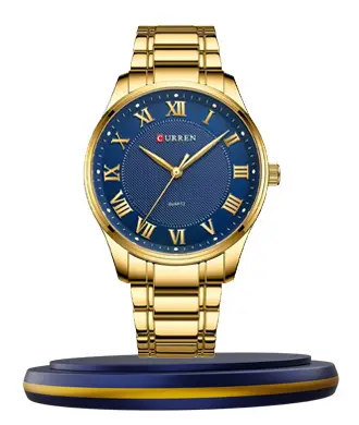 Curren 8409 golden stainless steel chain blue roman dial men's gift watch