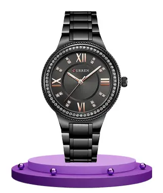 Curren 9004 black stainless steel chain stylish ladies wrist watch