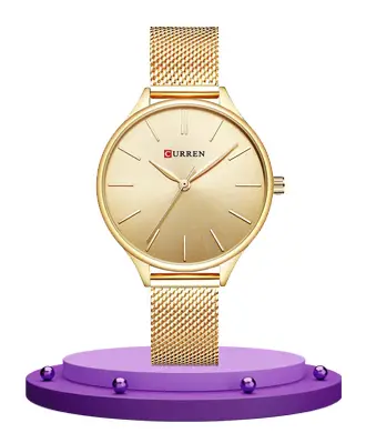 Curren 9024 golden stainless steel chain round analog dial ladies gift wrist watch