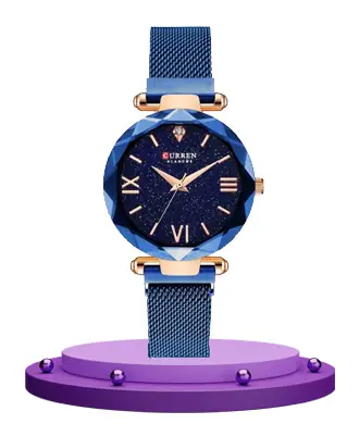 Curren 9063 blue magnetic mesh chain stylish analog dial ladies luxury wrist watch