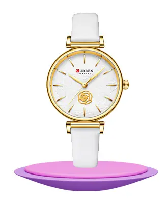 Curren 9078 white leather strap rose printed analog dial ladies watch