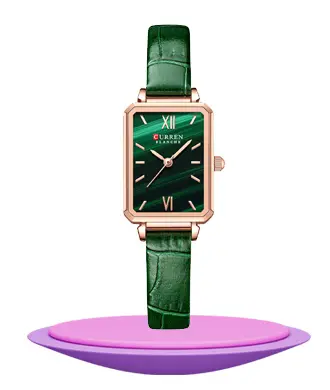 Curren 9082 green square dial ladies analog dress watch