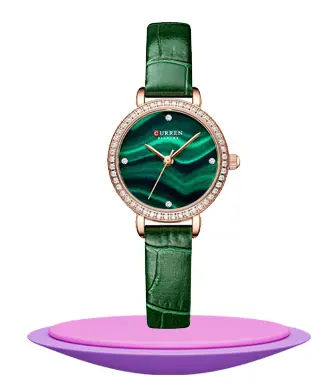 Curren 9083 green leather strap round analog dial ladies wrist watch