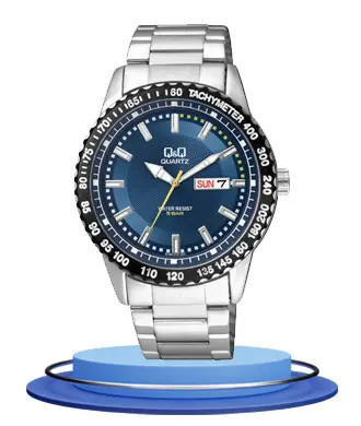 QQ A194-212Y silver stainless steel chain blue analog dial men's stylish watch