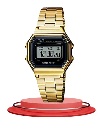 Q&Q M173J003Y golden stainless steel chain digital vintage gift watch