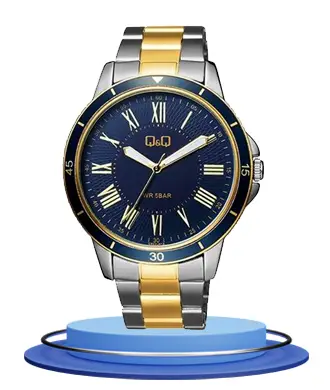 QQ QB22J418Y two tone chain blue analog dial men's wrist watch