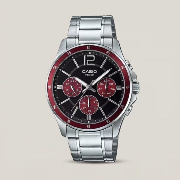 Casio-MTP-1374D-5A Silver Stainless Steel Chronograph Men's Analog Watch
