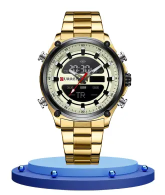 Curren 8404 golden stainless steel chain analog digital men's dress watch