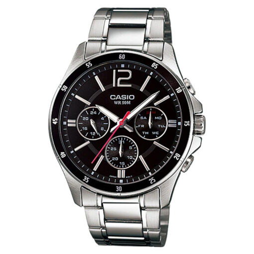 mtp-1374D-1av Silver Stainless Steel With Black Dial Men's Wrist Watch