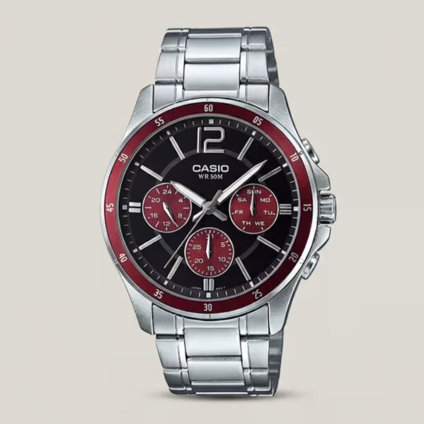 Casio-MTP-1374D-5A Silver Stainless Steel Chronograph Men's Analog Watch