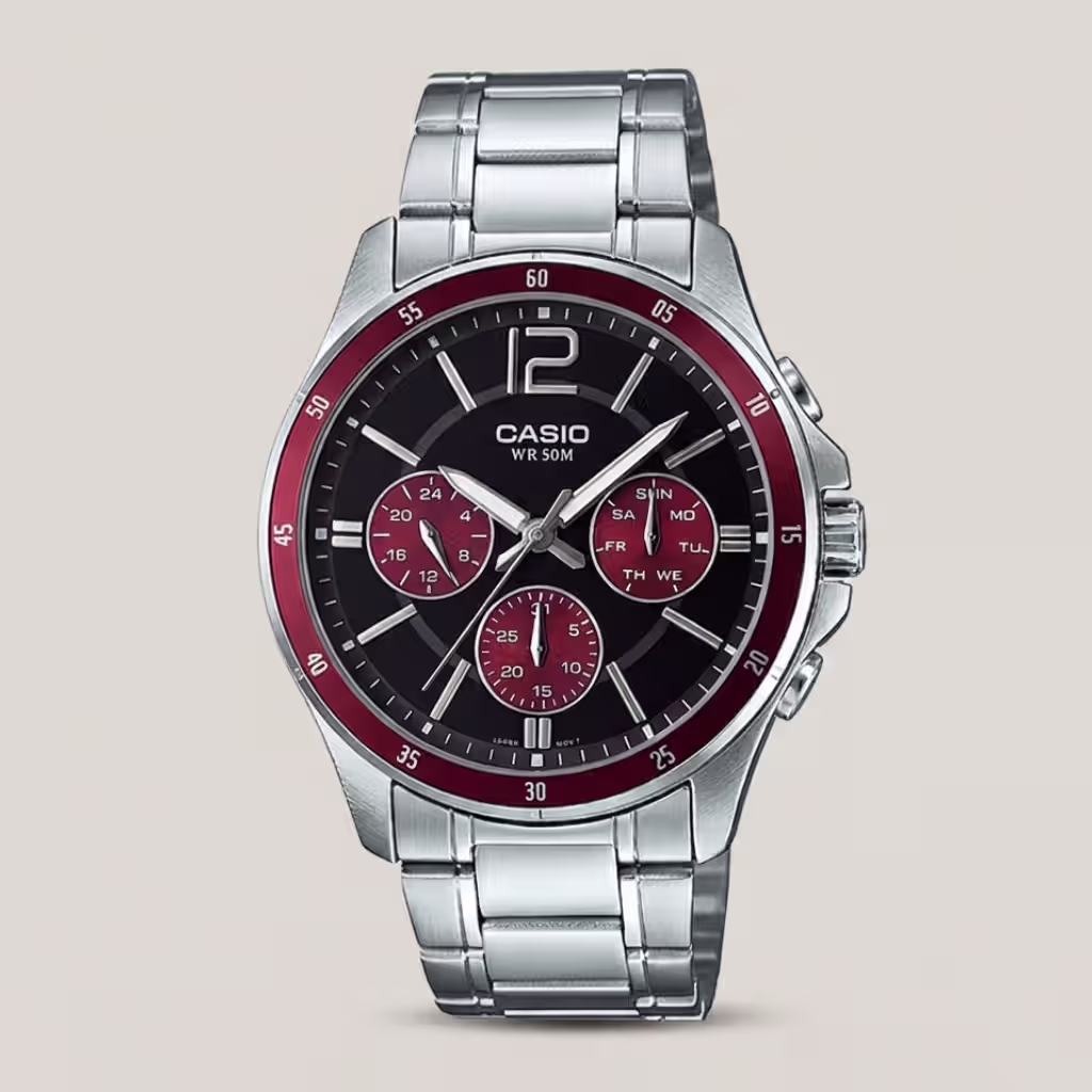 Casio-MTP-1374D-5A Silver Stainless Steel Chronograph Men's Analog Watch