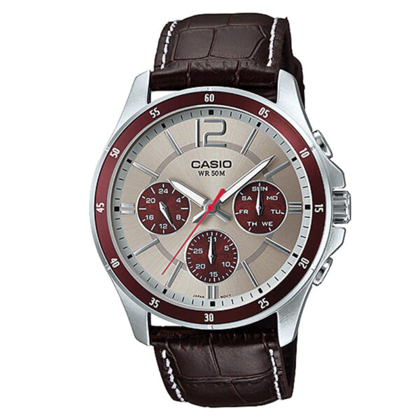 MTp-1374L-7a1V Black Leather Band Silver Dial Analog Wrist Watch