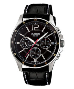 Casio MTP-1374L-1AV Black Leather Chronograph Men's Wrist Watch in Pakistan