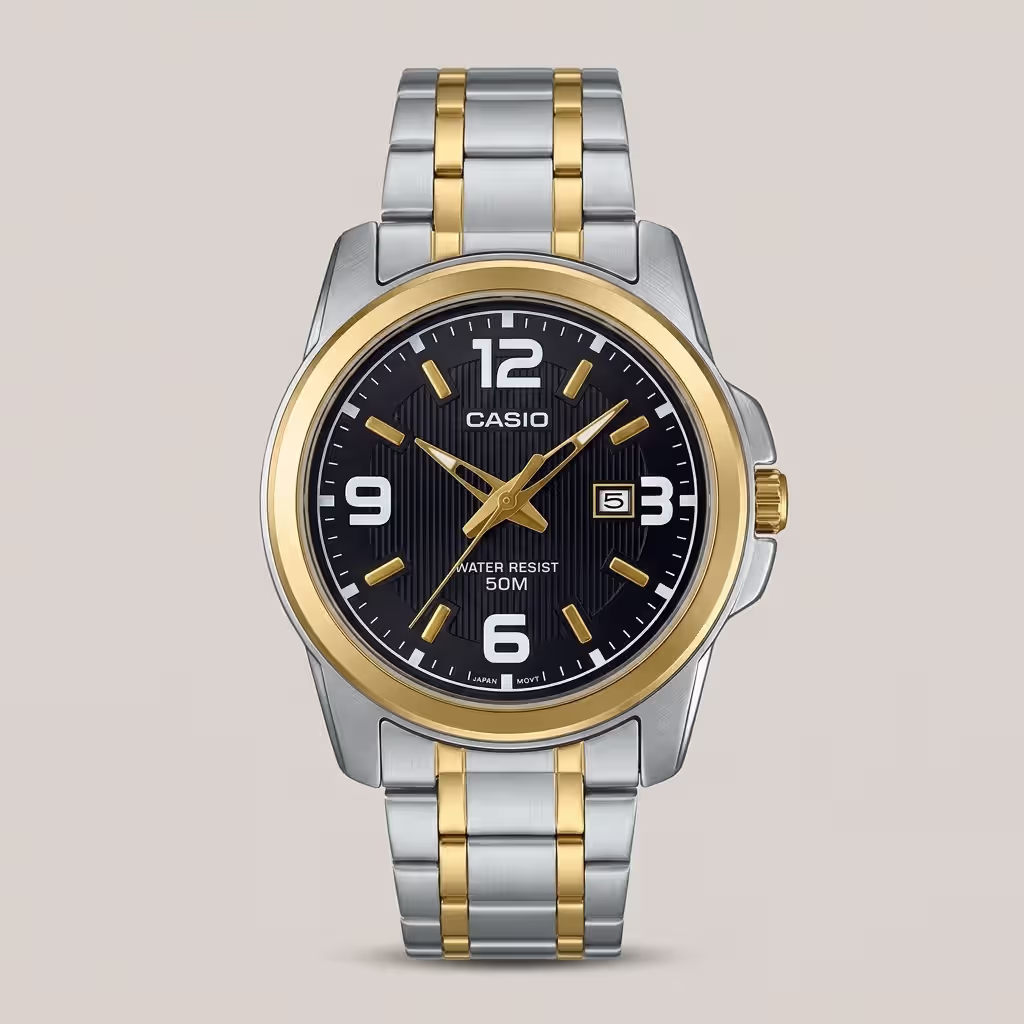 Casio MTP-1314SG-1AV Men's Black Dial Two-Tone Stainless Steel Watch | Original Casio Pakistan