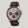 MTp-1374L-7a1V Black Leather Band Silver Dial Analog Wrist Watch