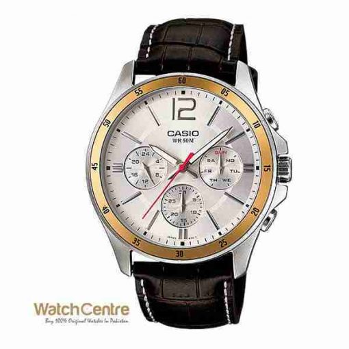 Casio MTP-1374L-7AV Genuine Leather Chronograph Men's Wrist Watch Pakistan