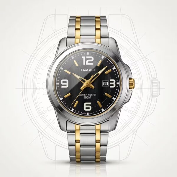 Casio MTP-1314SG-1AV Men's Black Dial Two-Tone Stainless Steel Watch | Original Casio Pakistan