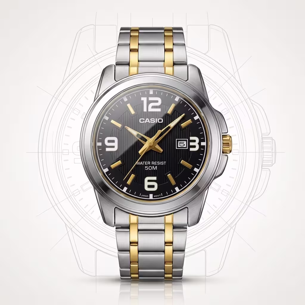 Casio MTP-1314SG-1AV Men's Black Dial Two-Tone Stainless Steel Watch | Original Casio Pakistan