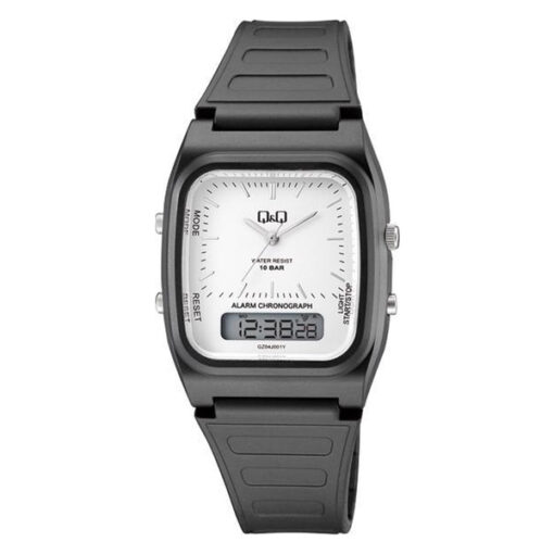 Q&Q GZ04J001Y black resin band white analog digital dial men's hand watch