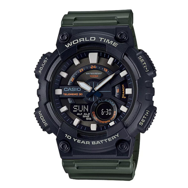 Casio-AEQ-110W-3AVDF analog and digital illuminator world time series wrist watch by watch centre