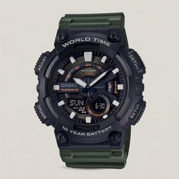 Casio-AEQ-110W-3AVDF analog and digital illuminator world time series wrist watch by watch centre
