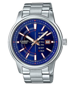 Casio MTP-E128D-2AV Men's Enticer Stainless Steel Blue Dial Day Date Watch