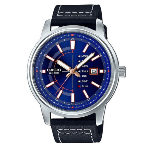 Casio MTP-E128L-2A1V Enticer Men’s Watch in black leather strap
