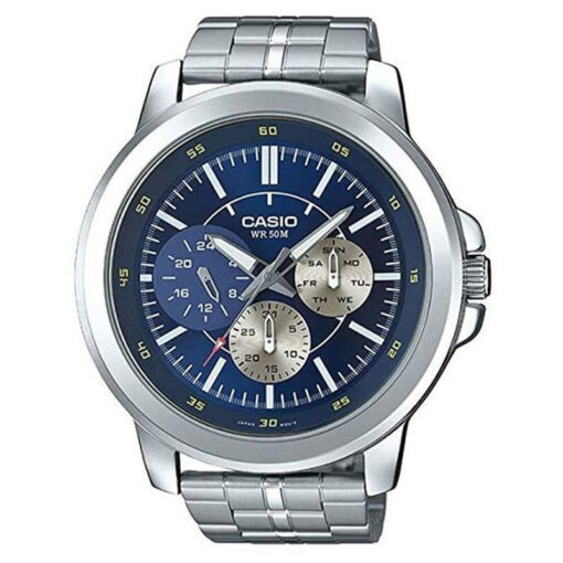 mtp-x300-2ev casio blue dial mineral glass silver chain men's Wrist watch
