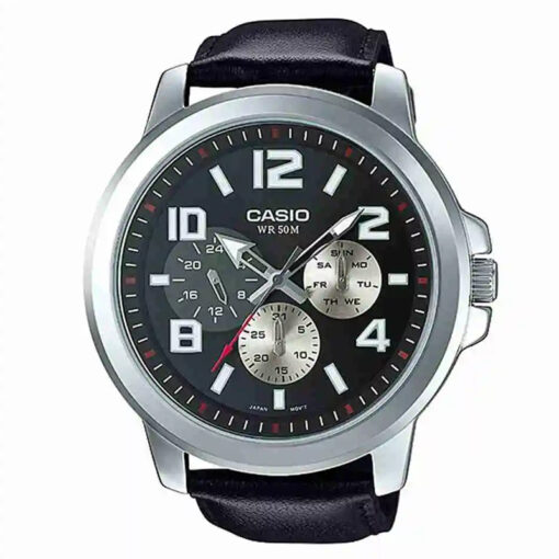 Casio-mtp-x300l-1av Black Strap Chronograph Black Round Dial Men's Gift Watch