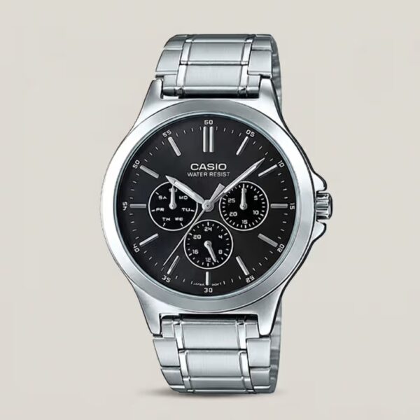 Casio-mtp-v300D-1A Black Round Dial Chronograph Analog Casual Men's Wrist Watch