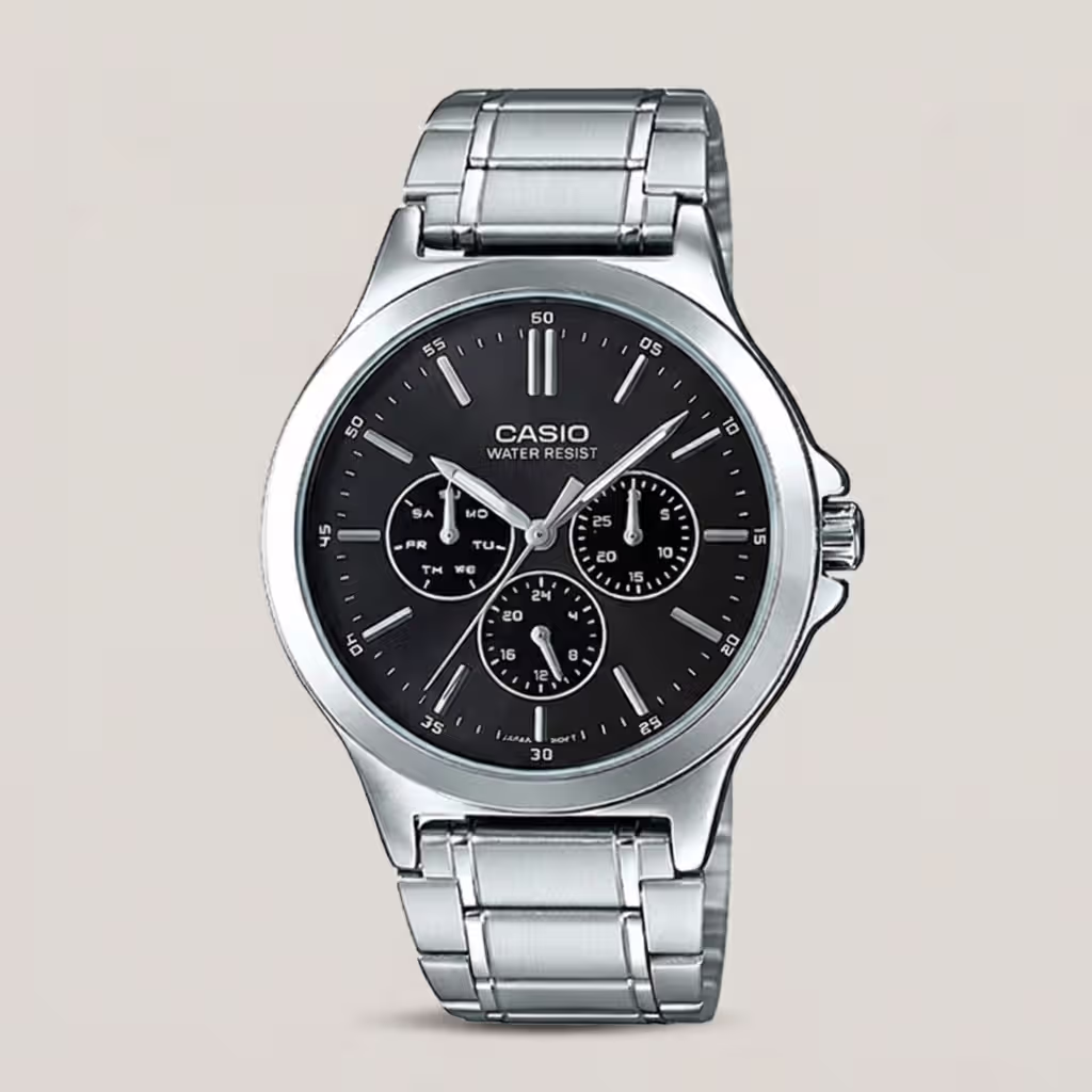 Casio-mtp-v300D-1A Black Round Dial Chronograph Analog Casual Men's Wrist Watch