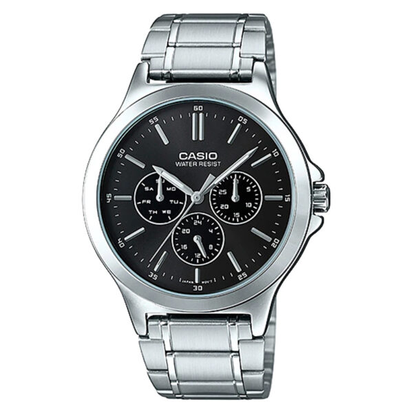Casio-mtp-v300D-1A Black Round Dial Chronograph Analog Casual Men's Wrist Watch