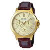 mtp-v300GL-9a Gold ion plated case With Black Leather Band Chronograph Dial Wrist Watch