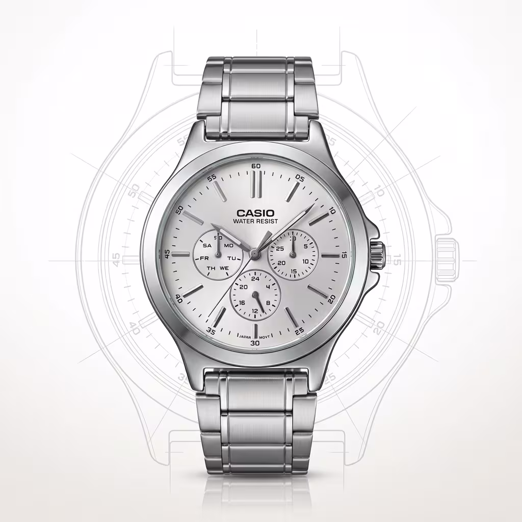 Casio MTP-V300D-7A Men's White Multi Dial Stainless Steel Watch | Original Casio Pakistan