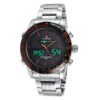NaviForce 9024 silver stainless steel black dial red hour indicator analog digital wrist watch