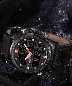Navi Force Dual Time Black Leather Strap Stylish Wrist Watch - Image 4