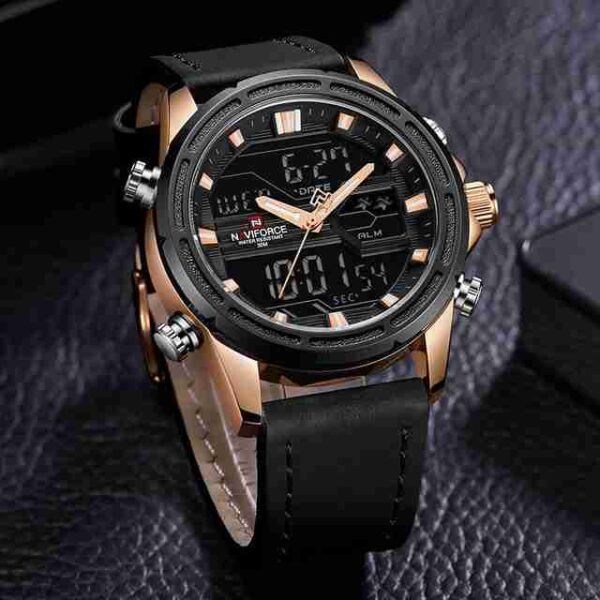 navi-force-dual-time-black leather
