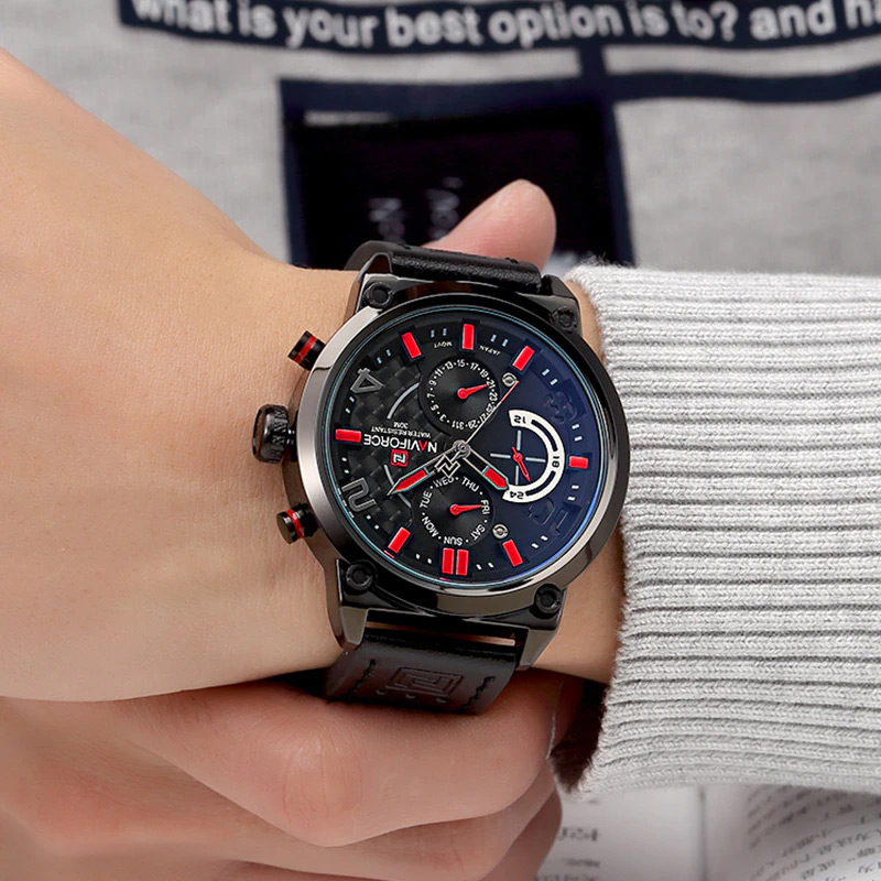 NaviForce-NF9068L stylish men's wrist watch in red black multi hand dial model display