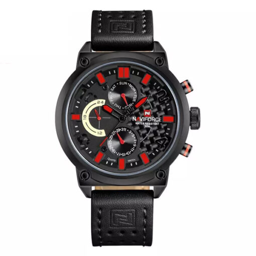 NaviForce-NF9068L black leather strap red/black dial men's sports wrist watch