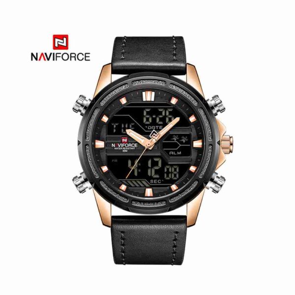 navi-force-dual-time-black leather
