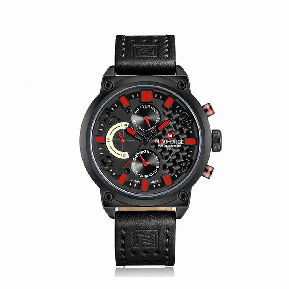 Navi Force Chronograph Edition Leather Strap Wrist Watch - WatchCentre.PK