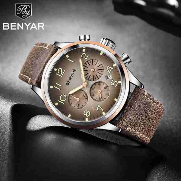Benyar Executive Chronograph Brown Leather Wrist Watch - Image 2