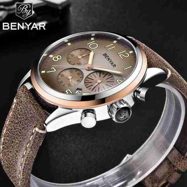 Benyar Executive Chronograph Brown Leather Wrist Watch - Image 3