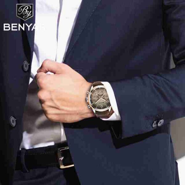 Benyar Executive Chronograph Brown Leather Wrist Watch - Image 4