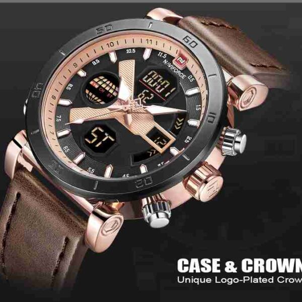 NAVIFORCE Brown Leather Dual Time Sports Wrist Watch - Image 6