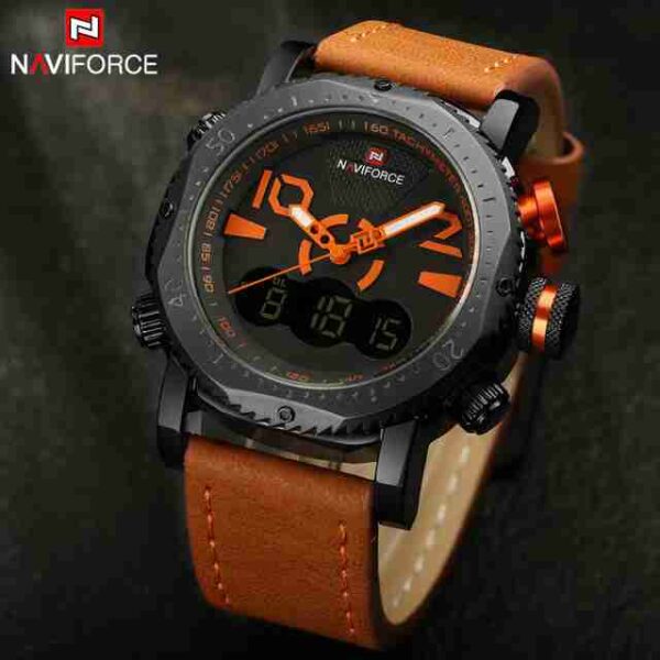 NAVYFORCE Dual Time Orange Leather Strap Wrist Watch - Image 3